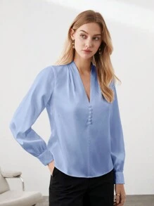BizChic Áo kiểu tay phồng cổ chữ V mới mùa Xuân/Hè, chất liệu satin, thanh lịch, phù hợp cho công sở thành thị, phong cách lãng mạn thập niên 90, thích hợp cho Giáng sinh, Năm mới, Ngày Valentine, Tiệc tùng, Đi biển, Lễ tốt nghiệp, Thời trang, Lễ hội, Kỳ nghỉ, Phong cách lãng mạn cơ bản, Thích hợp cho khách dự đám cưới, chủ nhà, Đi chơi, Hẹn hò, Tiệc tùng, Buổi hòa nhạc, Biểu diễn sân khấu, Bữa ăn sáng muộn, Sân bay. - Màu xanh nhạt - Xem 3