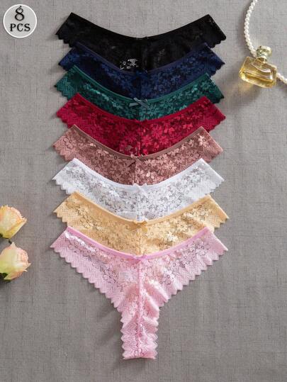 SHEIN Set de 8 bragas de mujer de lencería sexy romántica de varios colores