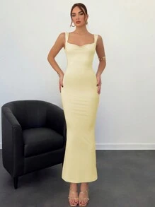 Aloruh Vestido con lazo y espalda descubierta para mujeres - Amarillo - Ver 5