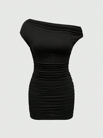 Grunge Punk Y2K Leopard Print Sexy Slim Fit Asymmetric Neck Mini Dress