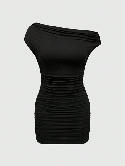 Grunge Punk Y2K Leopard Print Sexy Slim Fit Asymmetric Neck Mini Dress