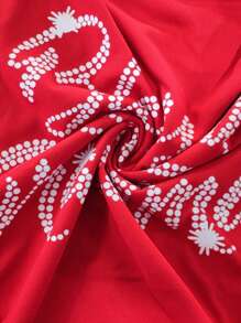 INAWLY Damen Lässig Rundhals Strass Buchstaben Muster Kurzarm T-Shirt für Neujahrskleider, Grafik-Tees Damen Oberteile - Rot - Übersicht 4