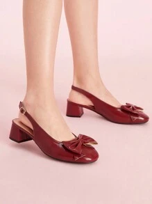 CUCCOO DOLLMOD 女士可爱蝴蝶结圆头粗跟鞋时尚舒适甜美优雅休闲百搭红色和深红色穆勒高跟鞋，适合约会、校服、可爱装扮 - 復古紅色 - 查看 6