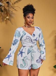 Slaydiva Plus Size Women 2 Pieces Set With Casual Ocean Print - Multicolor - View 7