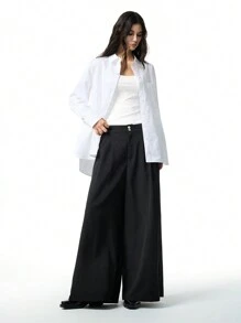 SHEIN EZwear 女式纯色前扣口袋休闲西装裤