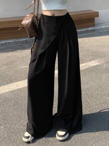 DAZY 女士休闲宽松阔腿裤秋冬 - 黑色 - 查看 6