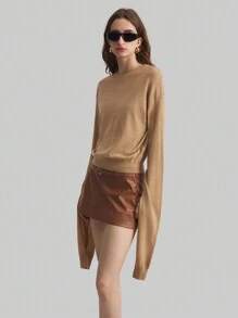 Ontre Camel High-End Springtime New Year Knitted Designer Round Neck Sweater With Extra Long Sleeves - Khaki - View 6