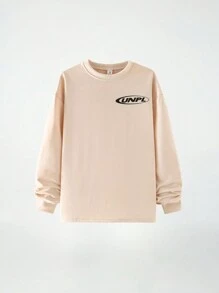 SHEIN Teen Boys Casual Minimalist Streetwear Small English Icon Print Long Sleeve T-Shirt, Street Style Crewneck Tee, Retro American Casual Gift, Suitable For Summer Outings And Daily Wear, Washable All Season