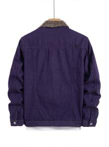 Manfinity Homme Men's Front Button Long Sleeve Pocket Casual Denim Jacket - Purple - View 2