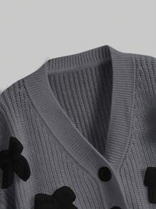 Women's Pink 3D Bow Decor Cardigan, Cute & Girly - Grey - View 3