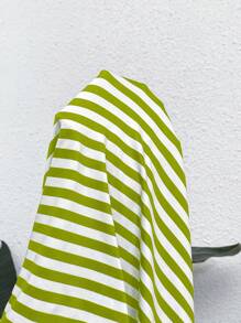 SHEIN VCAY 大码波西米亚风度假条纹宽松白色短袖 T 恤，适合夏季