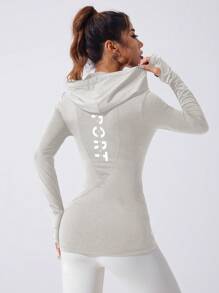 Gameset SHEIN Sport 女士运动连帽运动衫、瑜伽跑步健身修身长袖拇指孔上衣、休闲网眼拼接 V 领套头衫 - 淺灰色 - 查看 7