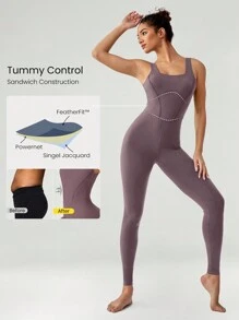 GLOWMODE 24" FeatherFit™ Tummy Control Open Back Gym Yoga Sports Jumpsuit Bodysuit Summer Elegant For Woman