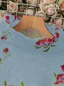 SHEIN LUNE Plus Size Women Floral Pattern Turtleneck Long Sleeve Knit Pullover, Autumn/Winter