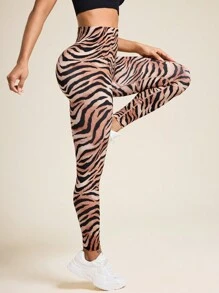 Easithlete بنطلون رياضي ملائم ذو خصر عالي بدون غرز بطبعة نمر عصرية - متعدد الألوان - مشاهدة 6