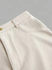 SHEIN MOD High Waist A-Line Fringed Hem Faux Suede Mini Skirt - Beige - View 3