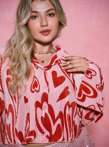 SHEIN EZwear Camicetta corta a cuori, adatta a taglie forti, per la Festa di San Valentino - Rosa - Visualizzare 5