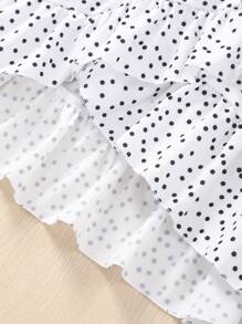 SHEIN 2pcs/Set Tween Girl Casual Polka Dot Print Strap Top And Skirt Set, School, Campus, College - White - View 5