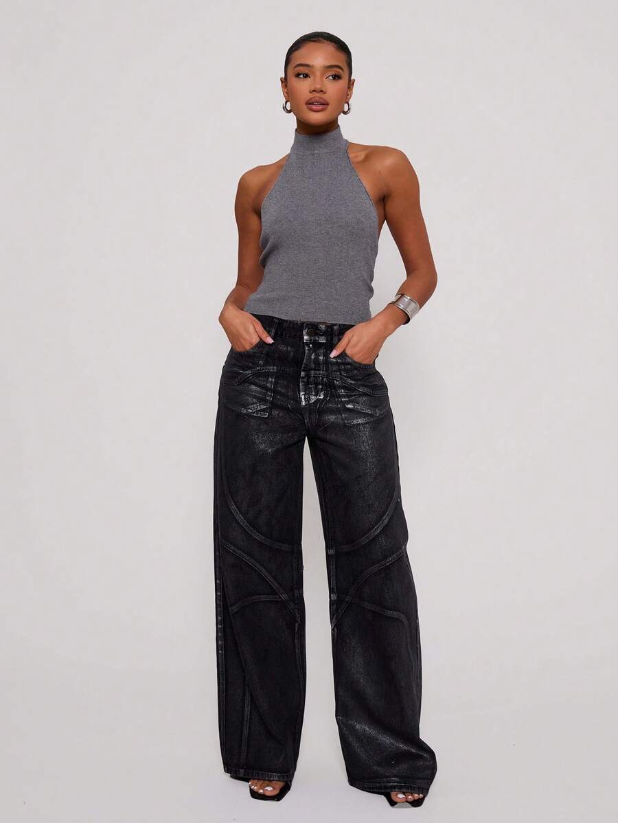 MUSERA Jeans amples enduits de cire style Printemps 90's Y2k Streetwear Printemps été Mignon Décontracté Concert