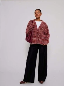 MUSERA Oversized Textured Cardigan Spring Casual Y2k 90's Stripe Oversized Airport Back To School Winter Everyday Office Chic Sweater Valentines Day - Multicolor - View 5