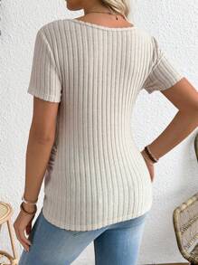 SHEIN Maternity Solid Ruched Side Short Sleeves Tee - Apricot - View 2