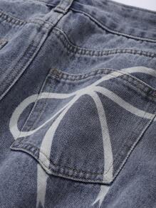 DAZY Women Front Button Pocket Simple Casual Bow Print Wide Leg Jeans Summer,Fall Clothes - Blue - View 3