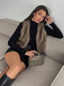 Firerie Women Fluffy Coats - Brown - View 2