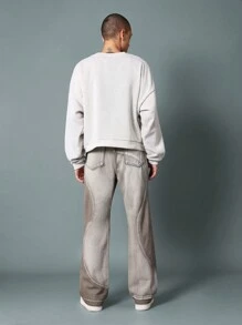 SUMWON Flare Fit Two Tone Curve Seaming Jean - Grey - View 5