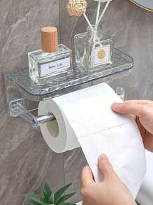 SHEIN 1 pieza Caja portarrollos de papel higiénico, soporte para pañuelos, estante de almacenamiento, bastidor colgante de pared para el baño con espacio de almacenamiento para toallitas