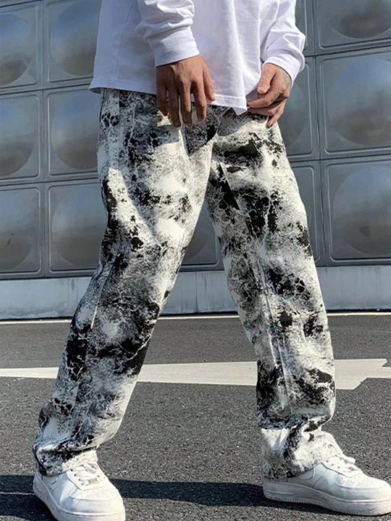 Men's Printed Casual Pants, Minimalist Style For Daily Wear