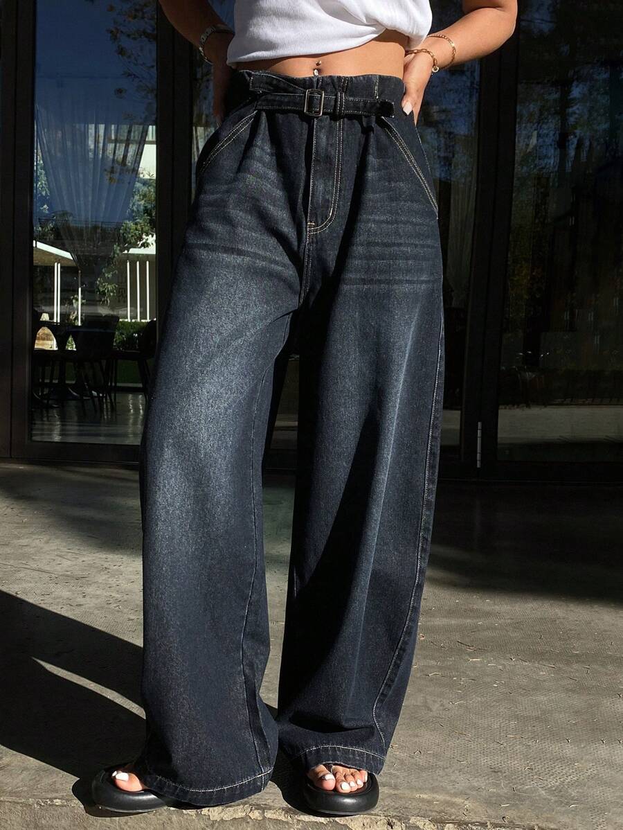 DAZY 破旧、水洗、褪色口袋设计女式牛仔裤 - 灰色 - 查看 1