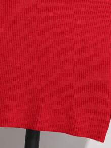 SHEIN Tween Boy Floral Jacquard Ribbed Knit Basic Stand Collar Sweater - Red - View 4