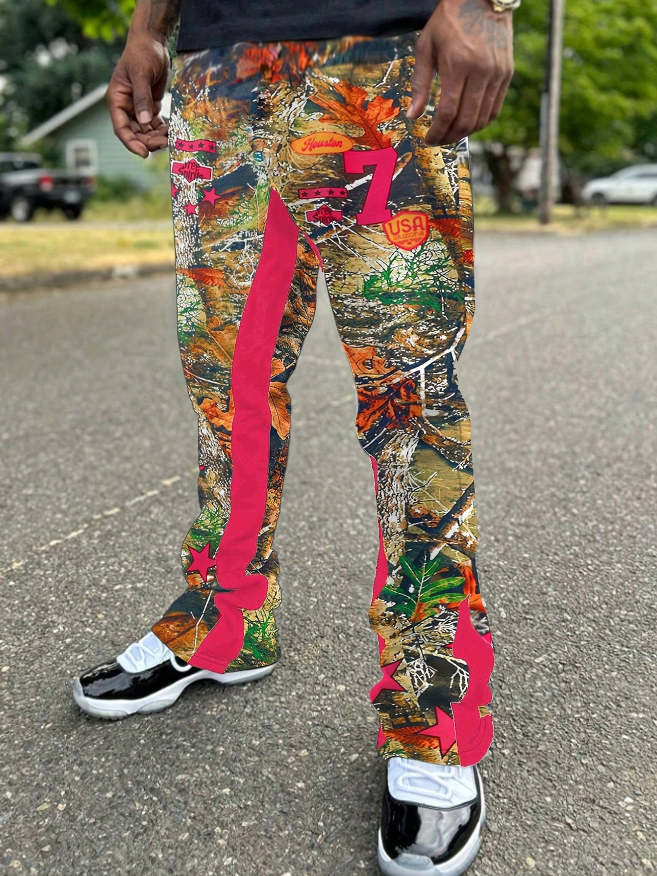 Manfinity Dauomo Men's Solid Color Patchwork Casual Sweatpants, Daily Wear