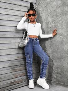 SHEIN Tween Girl Blue Denim Jeggings - Medium Wash - View 4