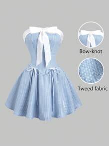 Sweetra Women's Cute Off-Shoulder Butterfly-Tie A-Line Mini Dress, Sweet & Pure, Suitable For Birthday Party, Royal Blue