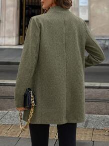 SHEIN Clasi 女士休闲厚夹克，立领中长款，长袖，秋冬 - 黃色 - 查看 2