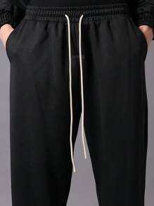 SUMWON Oversized Drawstring Hooded Sweatshirt Matching Jogger Set Fall Winter Loungewear Tracksuit Comfortable Athletic Streetwear Two Piece Outfit - Black - View 7