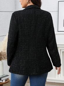 SHEIN Clasi Plus Size Women Lapel Cardigan Coat - Black - View 2