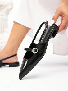 CUCCOO CHICEST Giày bệt đế thấp mũi nhọn đính đá PU thanh lịch cho nữ, màu đen cổ điển, đa năng khi đi làm, mua sắm, trà chiều - màu đen - Xem 3