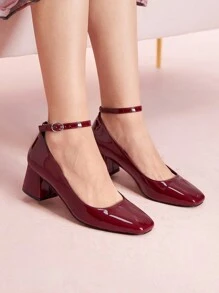 CUCCOO DOLLMOD Simple Mary Jane Style Thick Heel Women High Heels Shoes, Suitable For Halloween Valentines - Burgundy - View 5