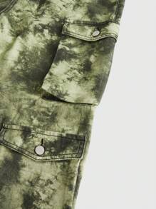 ROMWE MEN Street Life Men's Casual Tie-Dye Wide Leg Cargo Jeans - Army Green - View 4