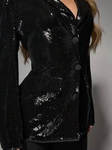 MISSGUIDED Luxury Sequin Blazer Evening Party Formal Business Professional Glitter Jacket Suit Holiday New Year Christmas Outerwear - Black - View 4