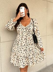 SHEIN Frenchy Elegant lässiges Babydoll-Kleid mit Schleife vorne, Große Größen