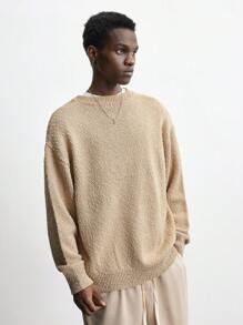 Maija Men's New Spring 2025 Solid Texture Round Neck Drop Shoulder Long Sleeve Casual Sweater, Fashion Simple For Valentine's Day, Dates, Holidays, New Year Party, Daily, Travel And Commuting