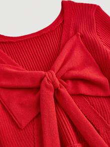 SHEIN MOD Elegant Red Bow Knitted Sweater For Women New Years Women Outfit Valentine's Day