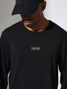 优质长袖圆领 T 恤街头潮流都市时尚休闲基本款上衣秋冬经典叠穿百搭日常穿着 - 黑色 - 查看 5