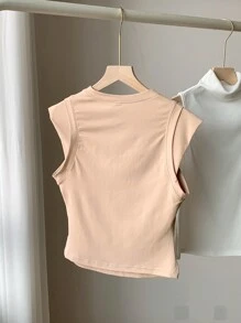 Comfortcana Women's Casual Plain 2 In 1s T-Shirt - Khaki - View 2