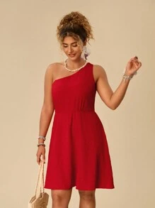 Travachic Plus One Shoulder Textured Dress