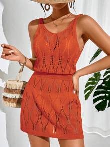 Swim Vcay 女士夏季服装女士纯色镂空无袖度假连衣裙罩衫夏季 - 橘色 - 查看 5