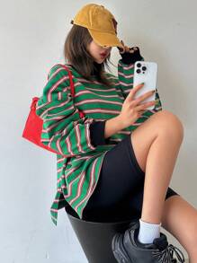 DAZY 女式超大侧开衩圆领长袖 T 恤，春夏秋季波西米亚风，秋季女装